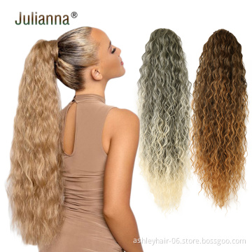 Julianna Wholesale For Black Woman Water Wavr Body Wave Afro Kinky Straight High Quality Synthetic Material 28Inch Ponytail